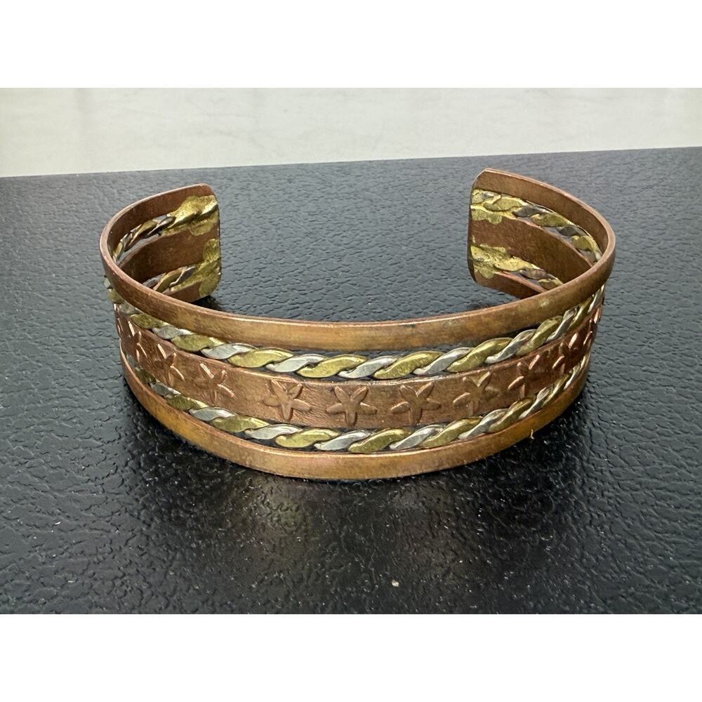 Copper Multi Tone Star Bangle Cuff Copper Brass Braided Cuffed Bracelet